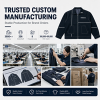 Fabricant OEM de vêtements streetwear, veste de travail personnalisée avec surpiqûres contrastées, fermeture éclair, col rabattu, en sergé de coton épais pour homme
