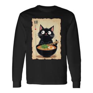 T-shirt à manches longues Ramen Cat, design mignon pour les amateurs de nouilles et d'anime japonais - Product Image 1