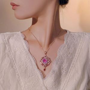 Elegant Eco-friendly Copper 14mm Colorful Cubic Zirconia Rose Gold Plated Vintage Statement Tassel Pendant Necklace for Women - Product Image 6