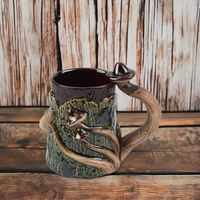 Mug à café en céramique fantaisie en forme de champignon 3D avec logo personnalisé, vente en gros de mugs en argile avec poignée pour boissons, eau, bière, thé, cadeaux