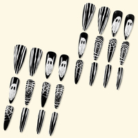FN1165 En gros, faux ongles en gel souple personnalisés réutilisables à presser, avec colle, en PVC, forme cercueil, couvrance totale, pour salon de manucure, 24 pièces/ensemble