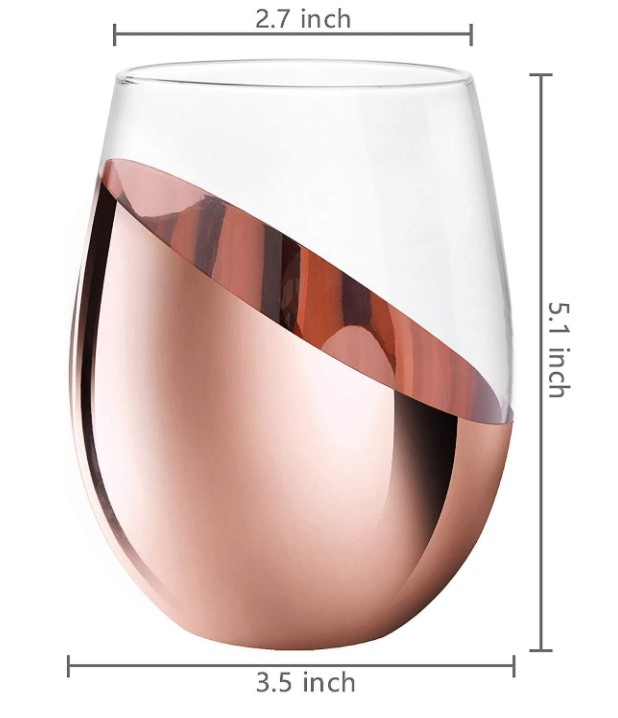 Tilted Brass Metallic Stemless Wine Glasses, Beverage Drinkware Tumbler Cups, Set of 4