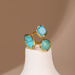 Moda Simple <span class=keywords><strong>Natural</strong></span> azul turquesa howlita azul Aventurina TianHe piedra brillo anillo abierto para fiesta - Product Image 6