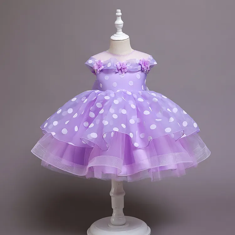 Vestido de princesa de flores para niñas, falda de tutú con lazo y lunares para fiesta de cumpleaños