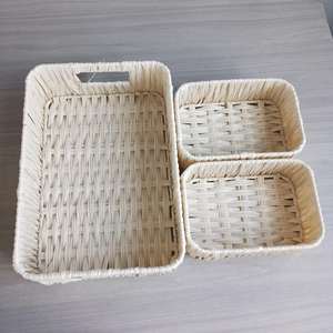 Cesta de almacenamiento de ratán rectangular con asa para refrigerios, cosméticos de escritorio, tamaño L - Product Image 1