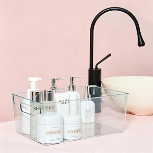 Stackable Plastic Organizer Basket Multi <strong>Purpose</strong> Storage Caddy Toiletry Makeup Storage Bin With Handles - Product Image 6