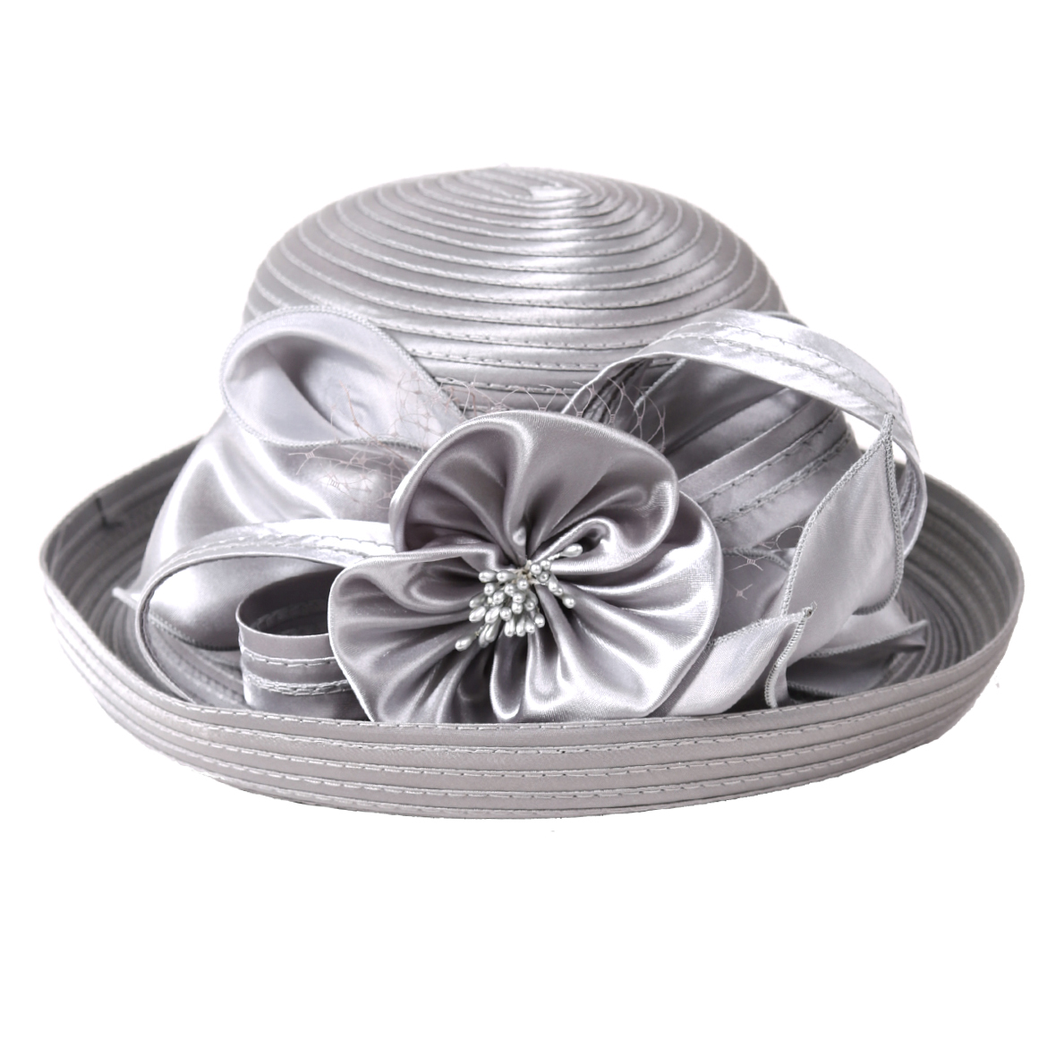 Grey Dress Hat Church Hat with Satin Flower Rosette One Size Kentucky Church Derby Hats for Women Floral Fascinators for  main image 3