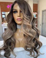 Pelucas de Cabello Virgen Remy con Ondas Grandes y Reflejos Marrón Ceniza, con Línea de Cabello Pre-Depilada, sin Pegamento, con Cutícula Alineada, Venta al Por Mayor