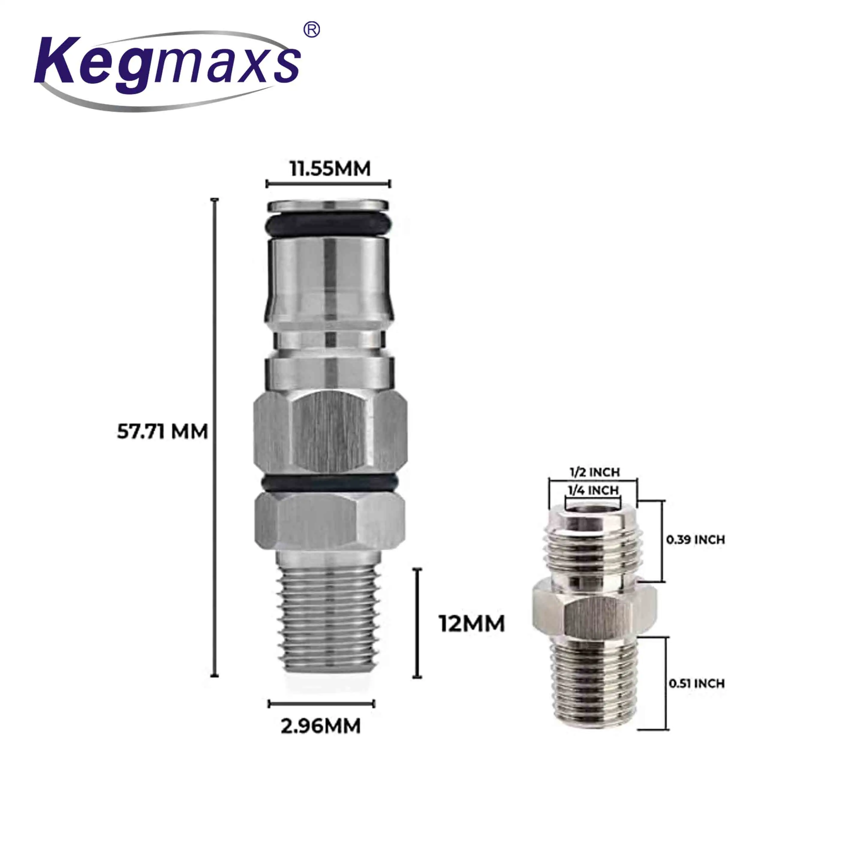 Kegmaxs Ball Lock Post with Poppets  1/4 Male NPT Hex Nipple  19/32"-18 Gas/Liquid Corny Keg Adapter  Liquid and Gas 