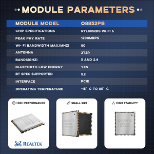 โมดูล Wifi RTL8852BE IEEE802.11a/b/g/n/ac/ax 2.4G/5G PCIe UART 13.0*15.0*2.3 มม. -10~70.ค โมดูล Realtek สำหรับโดรน/OTT/NVR/IPC - Product Image 3