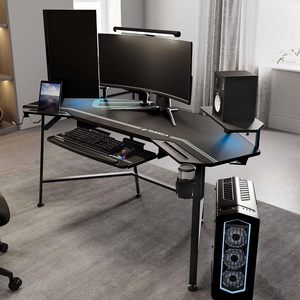 SENYU 72 Inch Gaming Desk with Keyboard Tray Large Computer Desk Led Lights Wing-Shaped <b>Monitor</b> <b>Stand</b> Rectangular Customized - Product Image 2