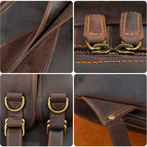 Sac à dos vintage en cuir véritable Crazy Horse de 15 pouces, grande capacité, élégant, pour ordinateur portable, voyage d'affaires, fermeture éclair pour hommes - Product Image 5