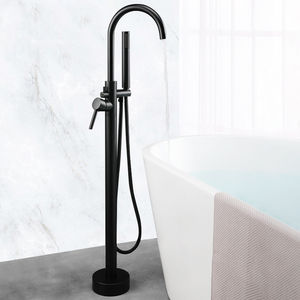 <span class=keywords><strong>Robinet</strong></span> de baignoire autoportant en laiton poli à montage sur pont, avec bec haut arqué, douchette à main et cartouche céramique pour salle de bain de luxe moderne - Product Image 3