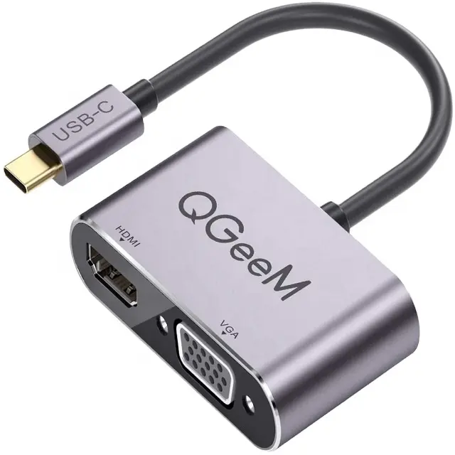 Bộ Chuyển Đổi USB C Sang HDMI VGA, QGeeM 2 Trong 1 Type C Sang HDMI VGA Hub (Thunderbolt 3) Tương Thích Với MacBook Pro, iMac 2017, Chromebook