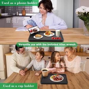 Multifunctional Wooden <b>Storage</b> <b>Tray</b> With Phone Stand Rectangular Breakfast Plate For Kitchen Desktop Use - Product Image 3