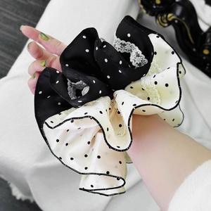 Chouchous en dentelle française pour femmes, à pois, grands élastiques à cheveux, accessoires de coiffure élégants pour filles et adolescentes - Product Image 4