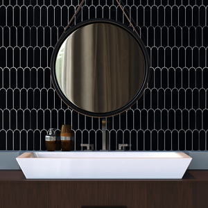 Carreaux de mosaïque SPC autocollants effet plume noir brillant de l'usine de Foshan pour salle de bain - Product Image 3