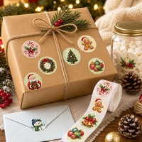 Étiquettes d'emballage personnalisées en usine, étiquettes transparentes à motifs, étiquettes cadeaux, autocollants adhésifs vibrants, étiquettes de Noël