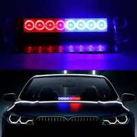 Feu de signalisation LED 12V pour pare-brise de voiture, rouge et bleu, clignotant stroboscopique, avec support à ventouse et câble spiralé de 2m pour utilisation en urgence