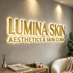 Insegna Retroilluminata Personalizzata per Salone di Bellezza, Insegna 3D in Alluminio Dorato a Specchio per Parrucchieri, Centri Estetici, Decorazione Murale per Reception - Product Image 1