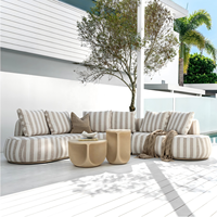Canapé modulaire d'extérieur en tissu imperméable à rayures sable, canapé de sol profilé, combinaison personnalisée pour patio, villa, jardin, mobilier de salon