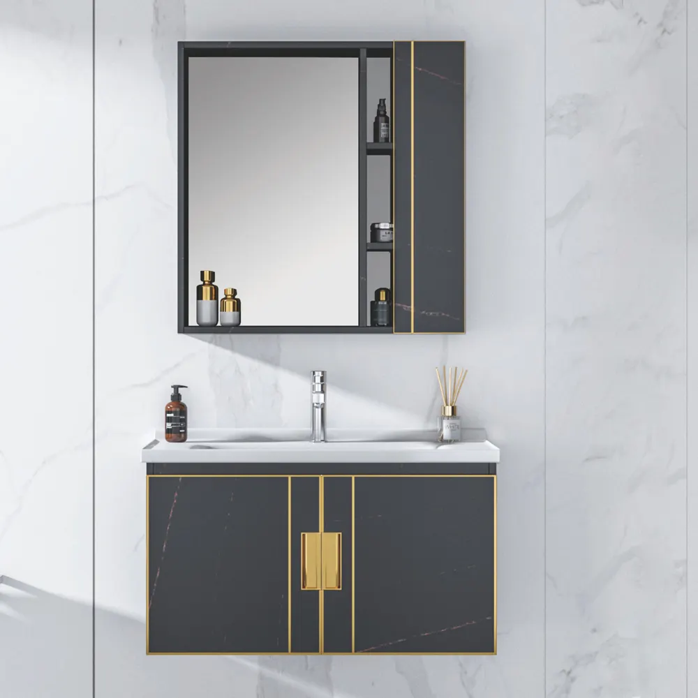 Wholesale Modern Hotel Wall Bathroom Furniture Sink Mirrored Wooden Cabinet Bathroom Vanity