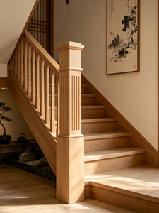 Poteau d'escalier moderne EFS en bois massif antidérapant avec rainures verticales pour l'installation d'escaliers de bâtiments de bureaux - Product Image 4
