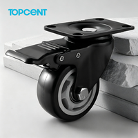 Roulettes pivotantes Topcent 1,5 2 3 pouces noires pour meubles avec frein