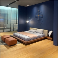 Cama Baja Japonesa Tatami, Estilo Nórdico Minimalista, Plataforma de Suelo, Madera de Nogal Negro, Respaldo Suave, Cama Doble
