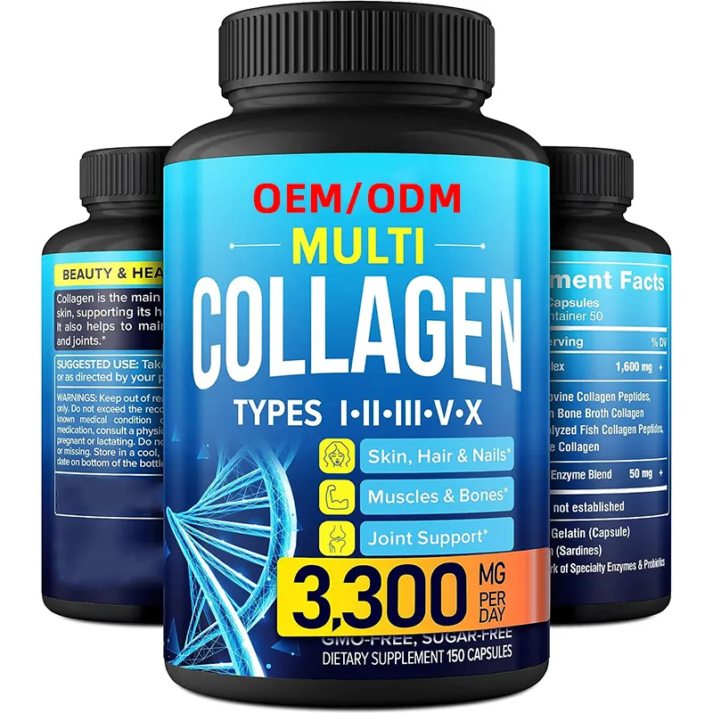 Types I, II, III, V & X Skin Hair Nails Bones Joints And Gut Health Supplement Collagen Complex Capsule