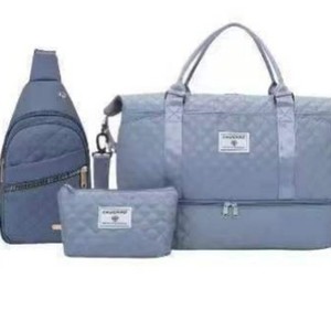 Travel <b>Bag</b> 3PCS Set Mommy <b>Bag</b> Korean Style Quilted Lattice Large Capacity Portable Storage Luggage <b>Bag</b> Sports Gym Duffle <b>Bag</b> - Product Image 3