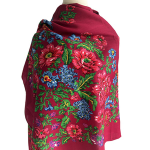 High Quality <strong>100</strong>% <strong>Wool</strong> Scarf Floral Scarf <strong>Shawl</strong> 135x135cm - Product Image 1