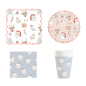 Juego de Vajilla Desechable DAMAI para Fiesta de Navidad, Platos, Vasos y Servilletas de Papel con Diseño Navideño de Papá Noel - Product Image 4
