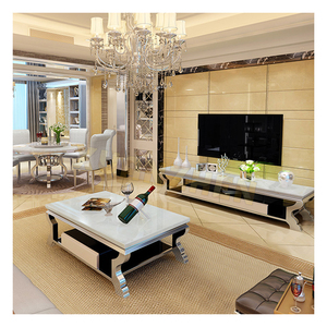 Muebles de Sala de Estar Nuevo Diseño Mesa de Centro de Acero Inoxidable Plateado y Mármol Juego de Mesas de Café Modernas - Product Image 3