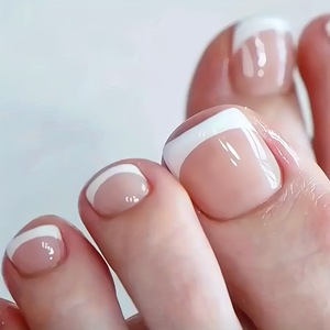 24 Uds. Prensa de <span class=keywords><strong>Punta</strong></span> francesa <span class=keywords><strong>blanca</strong></span> en <span class=keywords><strong>uñas</strong></span> de los pies <span class=keywords><strong>cortas</strong></span> cuadradas falsas <span class=keywords><strong>uñas</strong></span> de los pies brillantes cubierta completa acrílica para mujeres niñas - Product Image 1