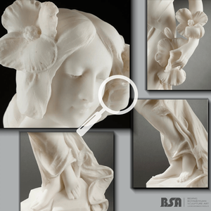 Statue en marbre personnalisée de style néoclassique d'une dame avec des fleurs sur la tête, sculpture de jardin en pierre pour la décoration de villa - Product Image 2