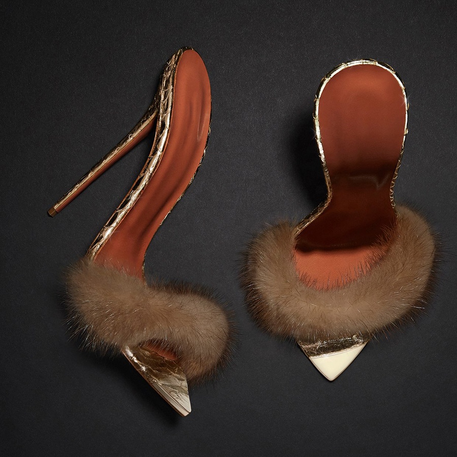 Luxury mink fur spike ladies women shoes high heels sandals slipper mules shoes