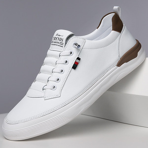 Zapatillas Blancas de Hombre de Piel con Tacón Bajo, Transpirables, para Caminar y Ocio - Product Image 1