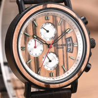 Montre chronographe de luxe pour homme, personnalisable avec logo, en bois, bracelet en acier inoxydable, résistante à l'eau 3 ATM, OEM