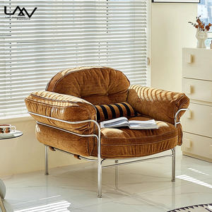 Estilo de diseñador Sala de estar Sofá vintage Hotel Villa Marco de metal Lujo Tela marrón Sofá de 3 asientos Muebles - Product Image 2