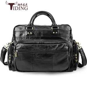 Tiding Men's Genuine Leather <b>Briefcase</b> Large Capacity Business Bag Oiled Leather Shoulder Crossbody Bag - Product Image 1