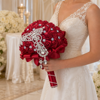Bouquet de mariée personnalisé en ruban de satin et cristaux, provenant de Chine, pour la décoration de table de mariage, 21 cm