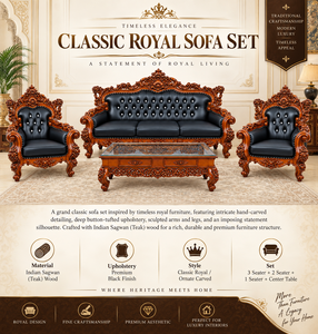 Ensemble de canapés de style européen de luxe en teck Sagwan indien de qualité supérieure, avec un design rétro sculpté à la main et un tissu royal. - Product Image 5