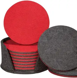 Bulk round eco friendly grey wool felt coasters set for drinks handmade slate table drink coasters for glasses cups