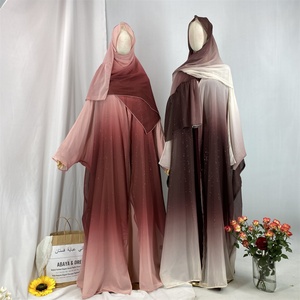 Abaya Manufacturer New Arrival Ombre Silver Shiny Glitter Star Sky Abaya With Hijab Dubai Qatar Open Abayas 5 Colors 67501# - Product Image 5