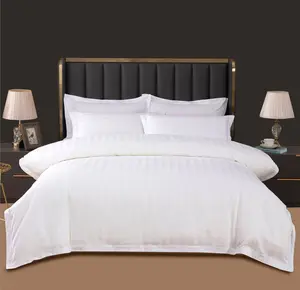 Commercio all'ingrosso 3cm raso a righe biancheria da letto bianca hotel 100% cotone piumino set biancheria da letto king size lenzuolo set