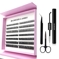 Kit de cils en grappe personnalisés, bande fine, en vrac, marque privée, faux cils en vison, kit d'extension de cils avec colle et miroir