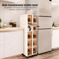 Gabinete de Almacenamiento Delgado con Ruedas y Diseño de Cajones Transparentes para Espacios Estrechos en Cocina o Baño