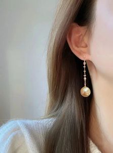 Boucles d'oreilles en perles d'or Nanyang Xinfly 9-10 mm, boucles d'oreilles en perles d'eau de mer, boucles d'oreilles en perles d'or 18 carats impeccables - Product Image 4