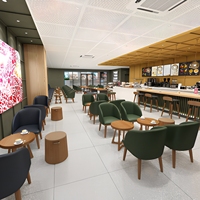 Offres Spéciales : Ensembles de Mobilier Commercial pour Restaurants – Tables Rondes en Bois Personnalisées pour Fast-Food, Chaises en Cuir et Banquettes Vertes pour Cafés